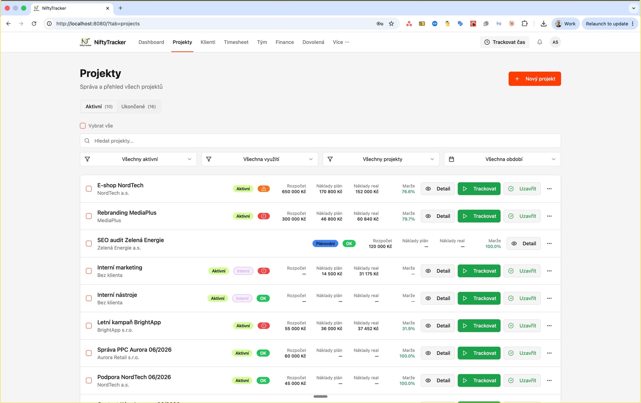NiftyTracker - Interní nástroj na sledování projektů a efektivity týmu