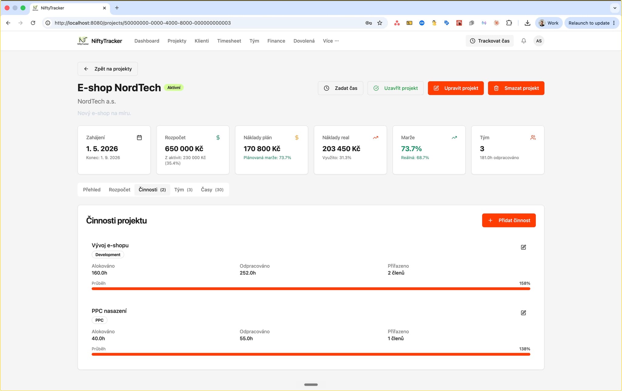 NiftyTracker - Interní nástroj na sledování projektů a efektivity týmu